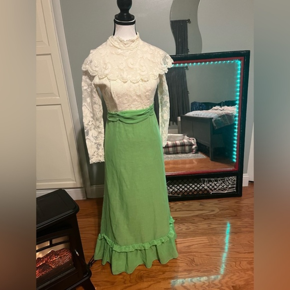Handmade green & white dress